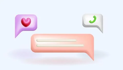 3d blue bubble speeches with heart and phone icon. Stock Illustration