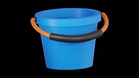 3D Blue Bucket Pail Rotating Looped Animation with Alpha Stock Footage 312416456