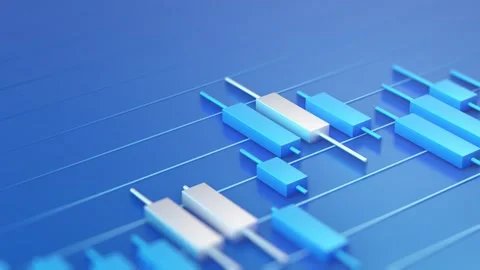 3D Blue Candlestick Chart Loop Video Background for Financial Stock Market Видео 334058219