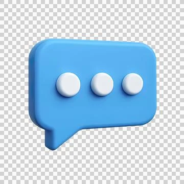 3D blue chat bubble icon with white dots representing online messaging and c Stock Illustration