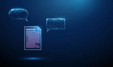 3D blue chat bubbles and document. Communication, messaging, customer support Stock Illustration