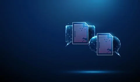3D blue chat bubbles with documents. Communication, document sharing, online Stock Illustration