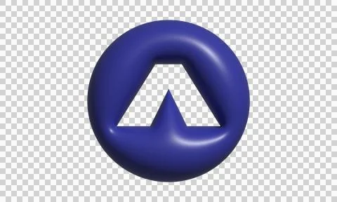 3D blue circle icon with white arrow. Glossy round button with abstract geo.. Stock Illustration