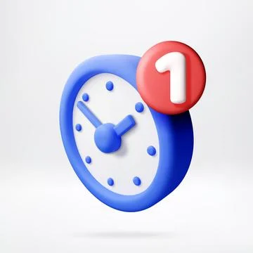 3D Blue clock with red notification badge Stock Illustration