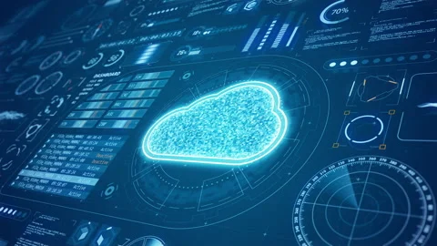 3D Blue cloud computing with HUD background and futuristic technology Stock Footage 234330412