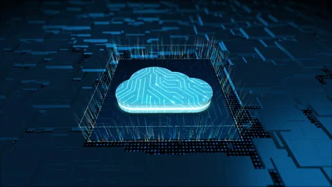 3D blue cloud computing logo and particles with circuit board Stock Footage 242933923