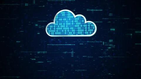 3D blue cloud glowing with blue binary number code database system Stock Footage 242215799