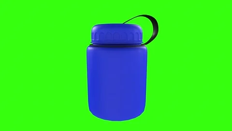 3D blue container with black strap on green background Stock Footage 285354820
