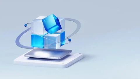3d blue cube abstract technology innovation future digital background. 3d ren Stock Illustration