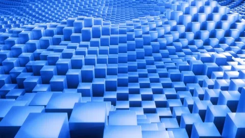 3D Blue Cube Waves, Looping Vertical Motion Hills Abstract Geometric Background Vidéo 305592664