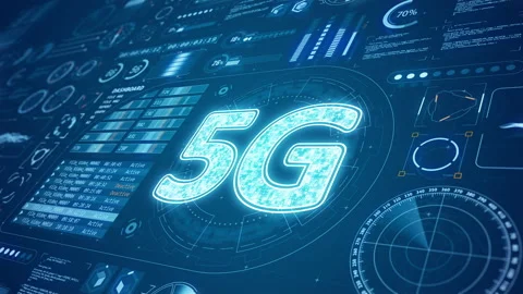 3D Blue digital 5G logo with HUD background and futuristic technology Stock Footage 234330780