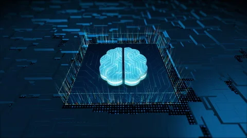 3D blue digital brain logo and particles with circuit board Stock Footage 242935292
