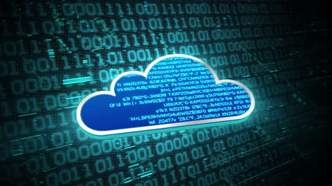 3D blue digital cloud glowing shining with blue binary code encryption data Stock Footage 239986509