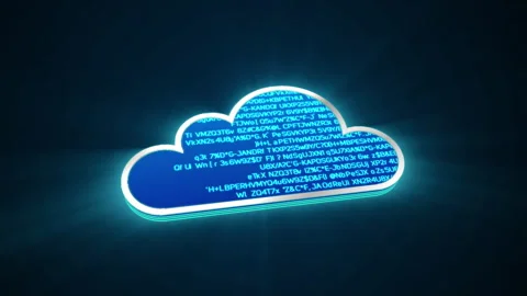 3D blue digital cloud glowing shining with blue binary code encryption data Stock Footage 240419179