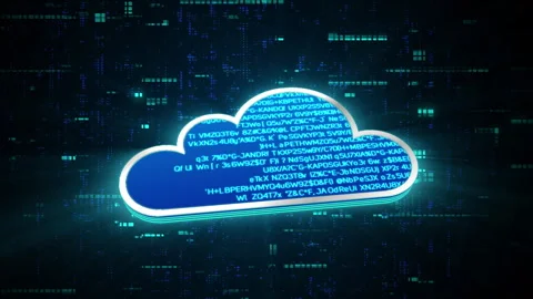 3D blue digital cloud glowing shining with blue binary code encryption data Stock Footage 240420703