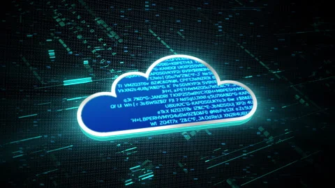 3D blue digital cloud glowing shining with blue binary code encryption data Stock Footage 240422635