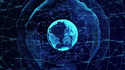 3D Blue Digital Earth rotating network L... | Stock Video | Pond5