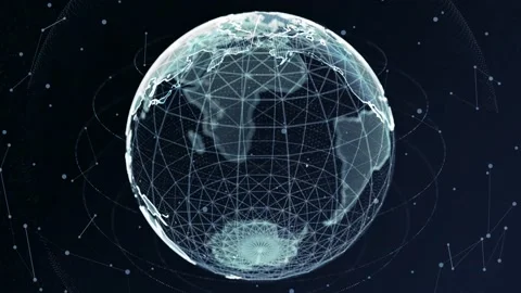3D Blue Digital Earth rotating network Loop animation Alpha Channel. Stock Footage 140304184