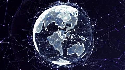 3D Blue Digital Earth rotating network L... | Stock Video | Pond5