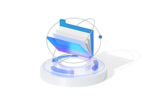 3d blue digital folder abstract technology innovation future digital icon,  f Stock Illustration