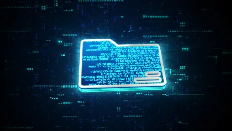 3D blue digital folder file glowing shining with blue binary code encryption Stock Footage 240454937
