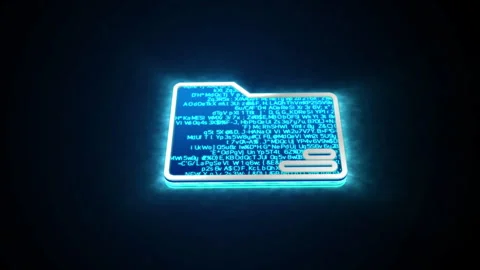 3D blue digital folder file glowing shining with blue binary code encryption Stock Footage 240459831