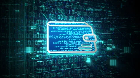 3D blue digital wallet or e-wallet glowing shining with blue binary code encrypt Video stock 240490866