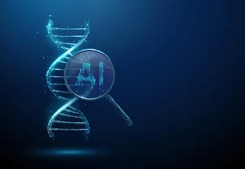 3D blue dna and magnifying glass. Genetic analysis, dna data research, genome Stock Illustration