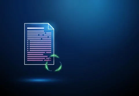 3D blue document and circle of leaves Eco paperwork, green certificate Stock Illustration
