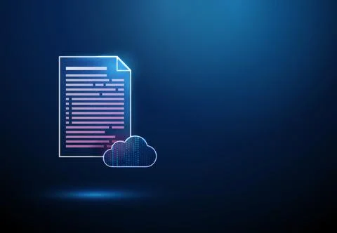 3D blue document and data cloud. Cloud storage, data management, online backup Stock Illustration