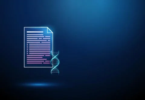 3D blue document and DNA Genetics, genetic report, DNA analysis, gene testing Stock Illustration