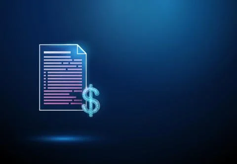 3D blue document and dollar sign. Invoice, financial report, payment bill Stock Illustration