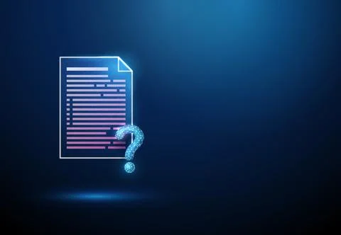 3D blue document and question mark. Frequently asked question, information, help Stockillustratie