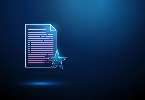 3D blue document and star. Rating, quality review, favorite bookmark, premium Stock Illustration