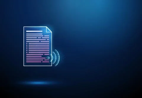 3D blue document and wi-fi symbol. Wireless connection, data transfer, cloud Stock Illustration