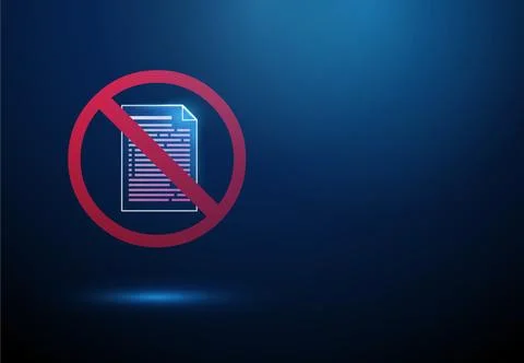 3D blue document with denied sign. Rejection, prohibition, restriction Stock Illustration