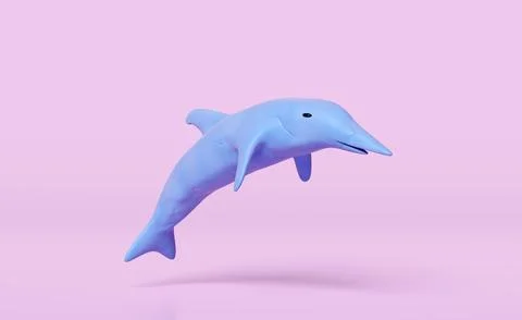 3d blue dolphins jumping from plasticine isolated on pink background. dolph.. Stock Photos