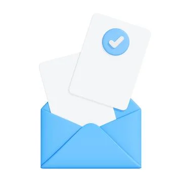 3D Blue Envelope with Checkmarked Document Icon Stock Illustration