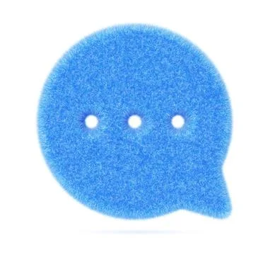 3d blue fluffy chat speech, message or comment icon render. Cute plush text Stock Illustration