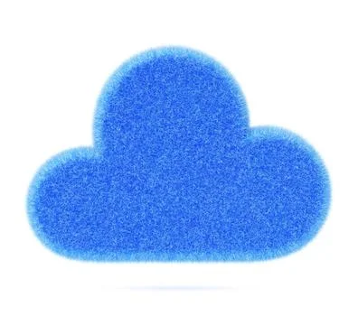 3d blue fluffy cloud icon. Weather forecast symbol with hairy texture. Soft Illustration