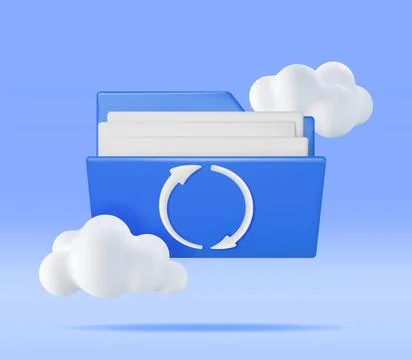 3D Blue Folder in Clouds with File Sync Icon Illustrazione stock