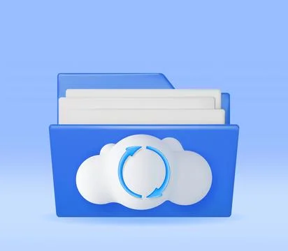 3D Blue Folder in Clouds with File Sync Icon Illustrazione stock
