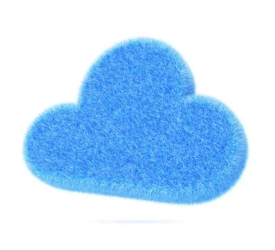 3d blue fur fluffy cloud icon render. Concept of data storage system, online Stock Illustration