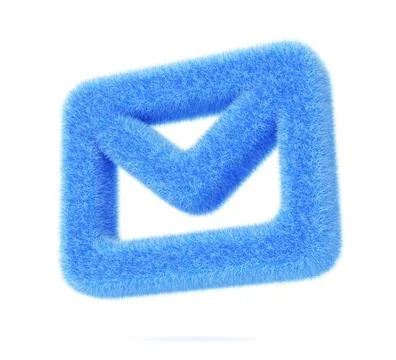 3d blue fur fluffy envelope icon render. Furry outline closed letter. Cute plush Illustrazione stock