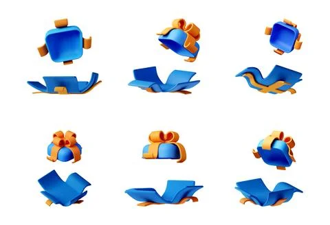 3D Blue gift box with orange ribbon Stock Illustration