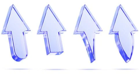 3D blue glass arrow cursor icon set with dynamic motion effect - computer mouse Illustrazione stock