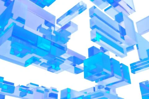 3d blue glass cubes - solid white background Stock Illustration