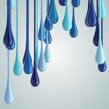 3D blue glossy paint drop blobs イラスト素材