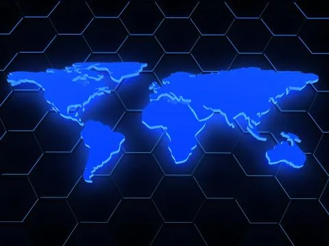 3d blue glowing map over black Stock Illustration