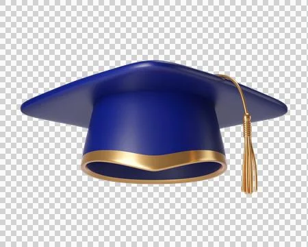 3d Blue Graduation cap with gold tassel 库存插图